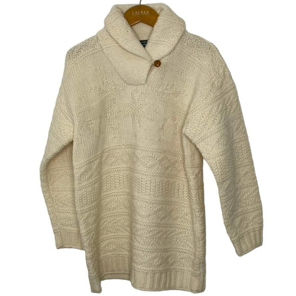 Lauren Ralph Lauren‎ hand knit shawl collar wool sweater - Picture 1 of 10